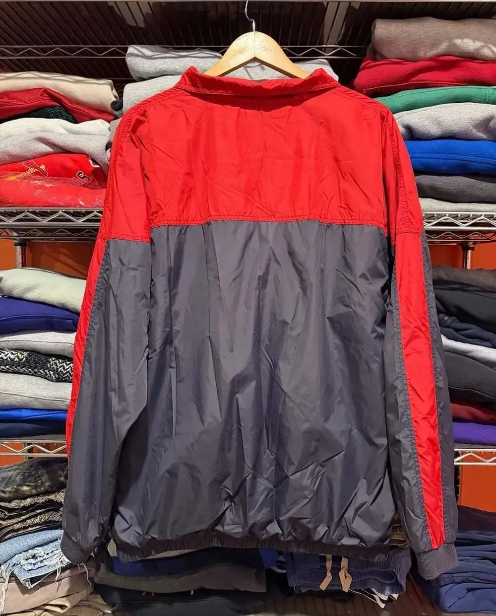 Vintage Nike Color Block Full Zip Fleece Lined Windbreaker Jacket Red Black XL